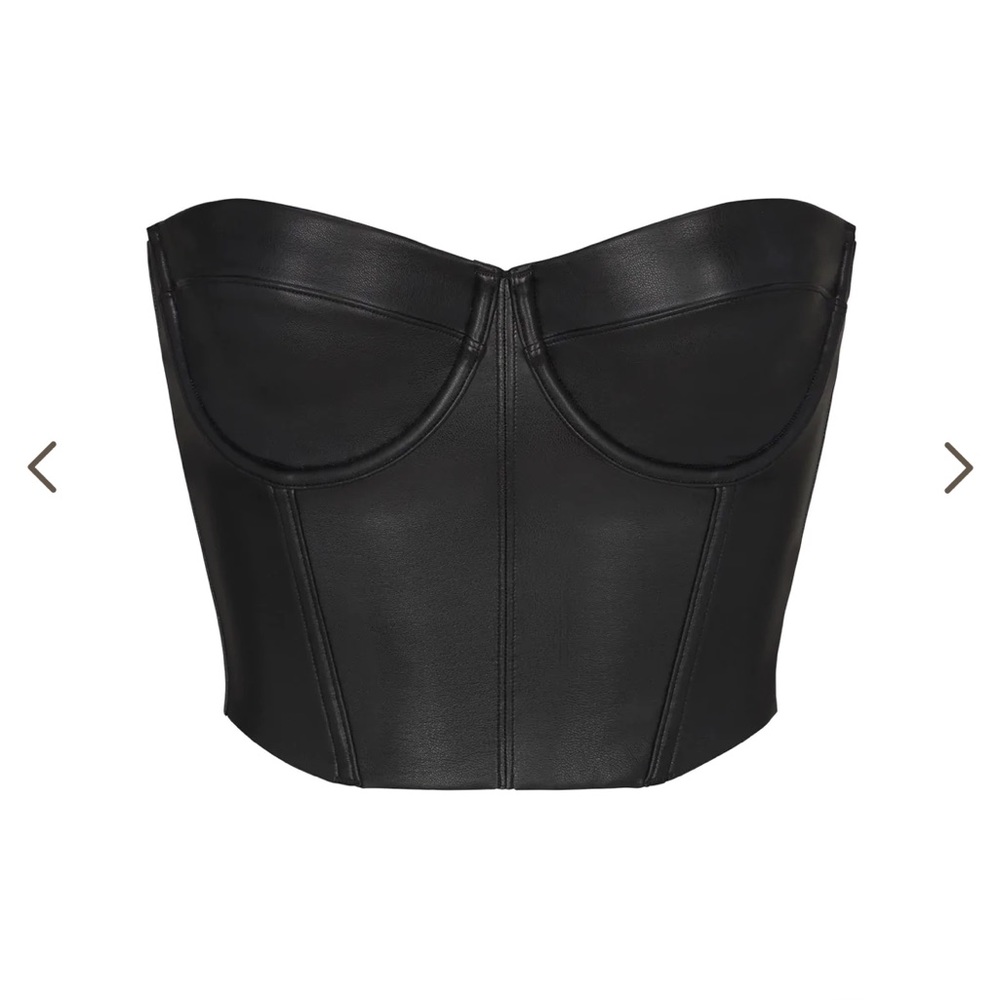 Skims faux leather corset bustier in onyx black